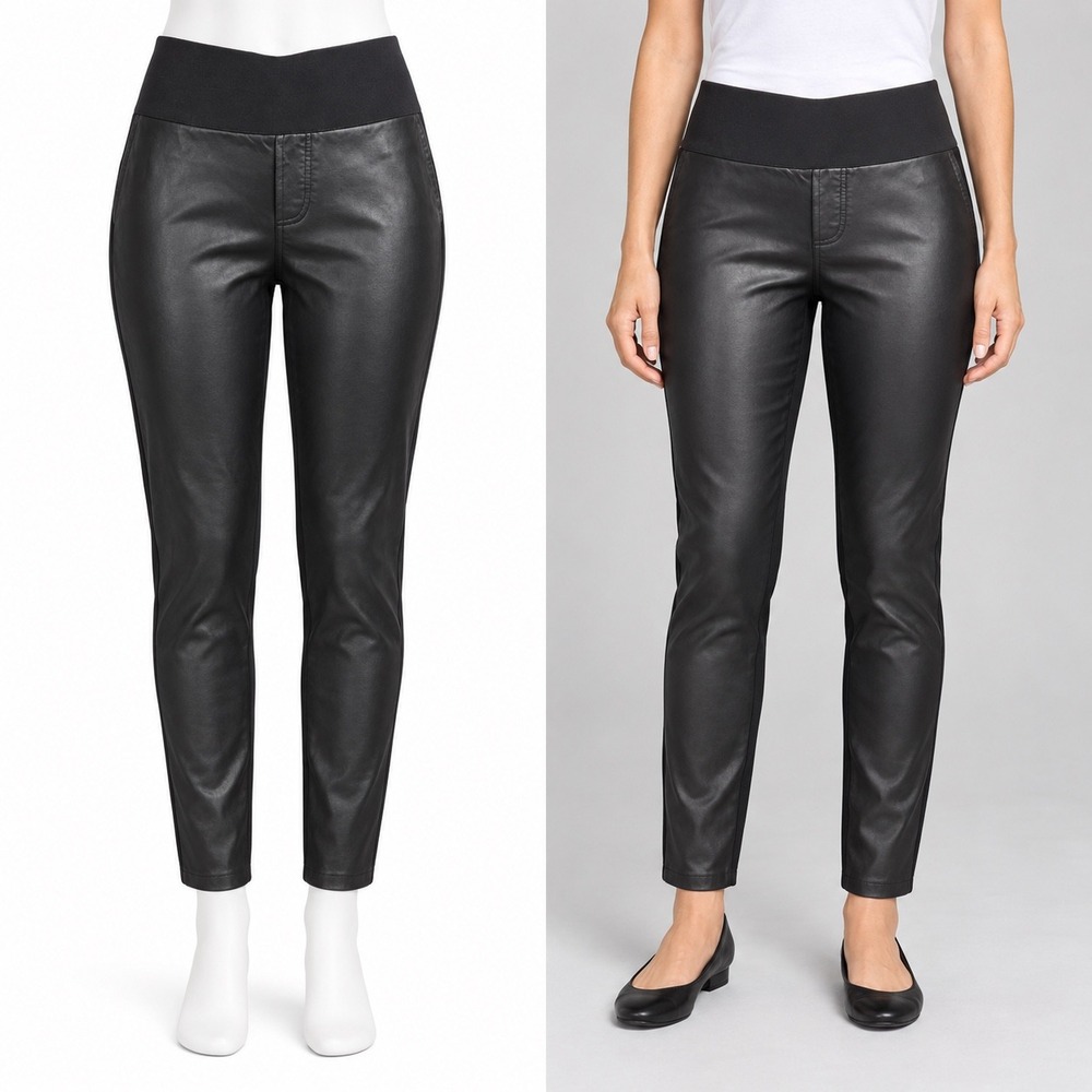DG2 Diane Gilman Faux Leather Front Pants M Petite Black Moto Skinny Pull On